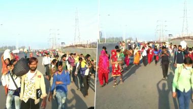 Migrant Workers Continue Journey on Foot to Reach Homes in UP, Haryana, Rajasthan, Say 'We Are Jobless' During Coronavirus Lockdown; Watch Videos