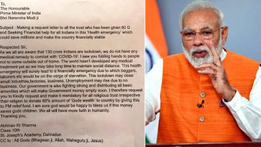 Class 10th Student in Letter to PM Modi: Order All Religious Trusts to Donate '80% of God's Wealth' in PM-CARES Fund to Fight Coronavirus