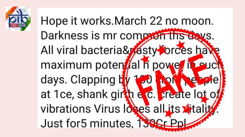 Janata Curfew: Clapping and Clanging Utensils Will Not Kill Coronavirus, PIB Fact Check Debunks Fake Messages