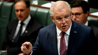 Australian PM Scott Morrison Moves Back as Local Shouts 'Get Off The Grass' During Press Conference, Watch Video