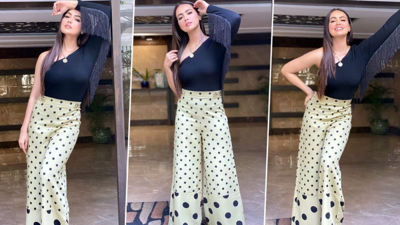 Sana Khan Dabbles Into Delightful Double Trouble With Polka and Fringes All in One Perfect Look!