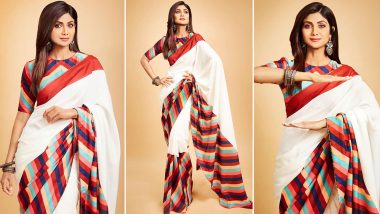 Shilpa Shetty Is A Sassy Nari In A Sari, A Mayyur Girotra Patolu Chevron Ivory Six Yard!