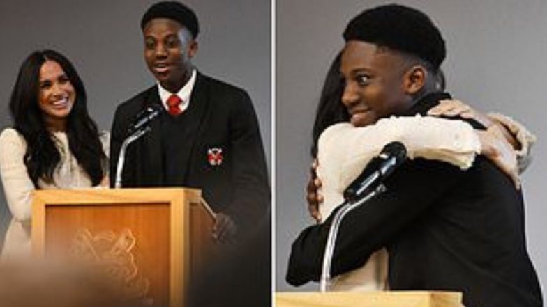 UK Schoolboy Hugs Meghan Markle And Hopes Prince Harry Doesn't Mind Him 'Cuddling' Her (Watch Video)