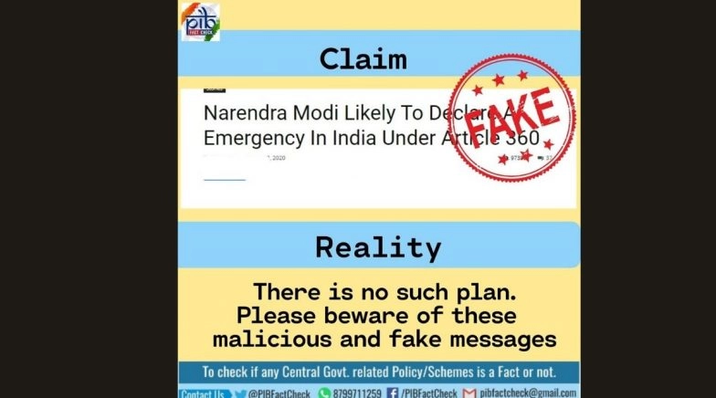 Article 360 to be Imposed? PIB Does Fact-Check on News Report on Financial Emergency