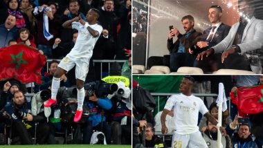 Vinicius Junior Pays Tribute to Idol Cristiano Ronaldo by Emulating His Iconic 'Sii' Celebration As Portuguese Superstar Attends El Clasico (Wach Video)