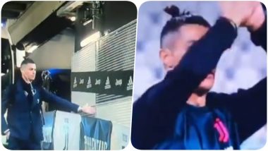 Cristiano Ronaldo Hilariously Shakes Hands with Invisible Fans, Applauds at the Empty Stadium During Juventus vs Inter Milan, Serie A 2020 (Watch Videos)