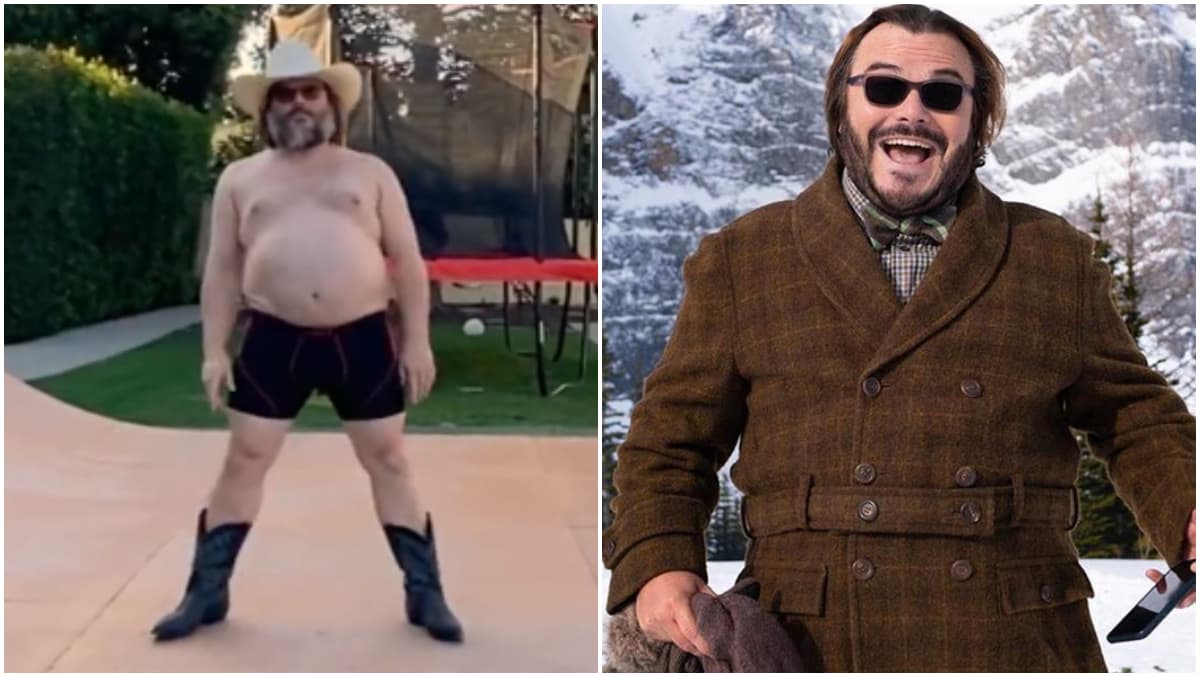 Shirtless Jack Black high kicks and spins in cowboy boots and short shorts  in hilarious dance on TikTok – The US Sun