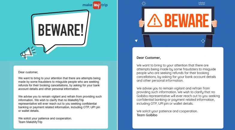 MakeMyTrip & Goibibo Alert Customers About Fraudsters Targeting People Seeking Refund