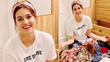 COVID-19 Lockdown: Kriti Sanon Is Busy Cleaning Up Her Wardrobe But It's Her Cute Pet Phoebe Who is Having Fun With The Chore!  (View Pic)