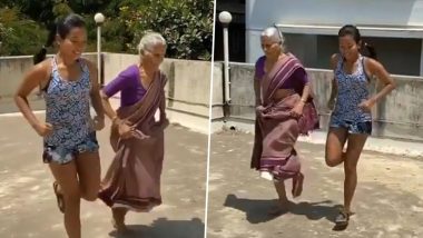 Milind Soman’s 81-Year Old Mother Almost Beats His Wife Ankita Konwar in ‘Langadi’ Race and We Can’t Stop Praising Her Fitness Level (Watch Video)