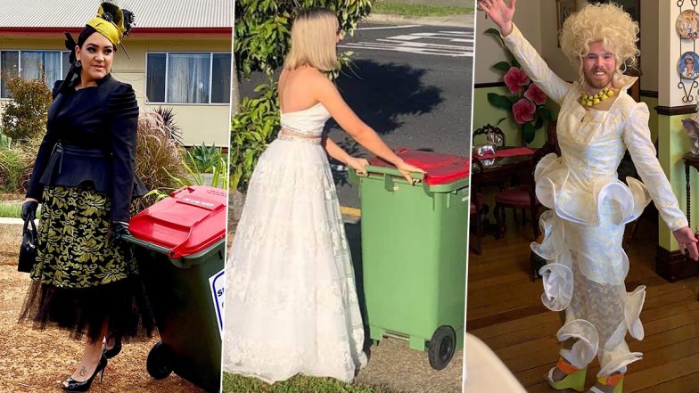 Bin Isolation Outings: Men & Women Are Wearing Ball Gowns and Fancy Dress to Take Their Trash Bins out in a Hilarious New Trend amid Coronavirus Lockdown (View Pics & Videos)