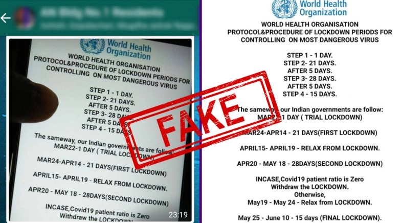 WhatsApp Message Stating WHO Protocol For Lockdown Extension is FAKE; Here's the Truth