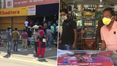 Assam Liquor Shops Open From 10 AM to 5 PM Starting Today, People Seen Practising Social Distancing While Standing in Queue in Dibrugarh