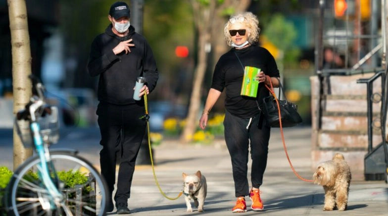 Hugh Jackman Takes His Dog For a Walk at East Hampton and West Village During Easter Weekend
