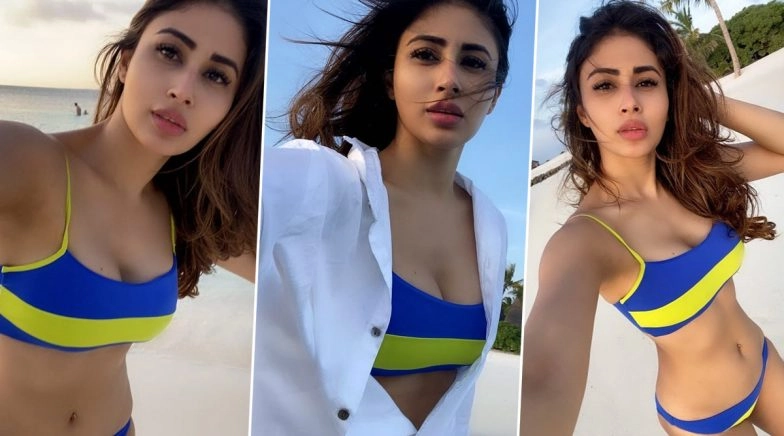 Mouni Roy Looks Hot AF in Her Colour Block Bikini Set - View Pics