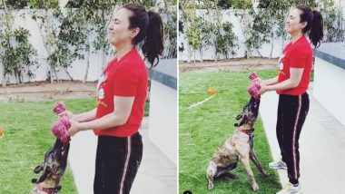 Preity Zinta’s Puppy Bruno Becomes Her Dumble, Actress Discovers This Innovative Workout Style Amid COVID-19 Outbreak (Watch Video)