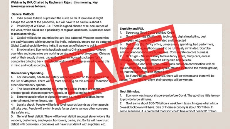 Did Raghuram Rajan, Former RBI Governor, Chair IMF Webinar Session? WhatsApp Message Going Viral is Fake