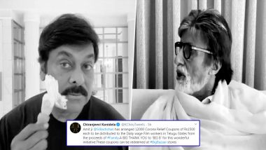 Megastar Chiranjeevi Thanks Amitabh Bachchan For His Contribution of Corona Relief Coupons to Daily Wage Film Workers In Telugu States (View Tweet)
