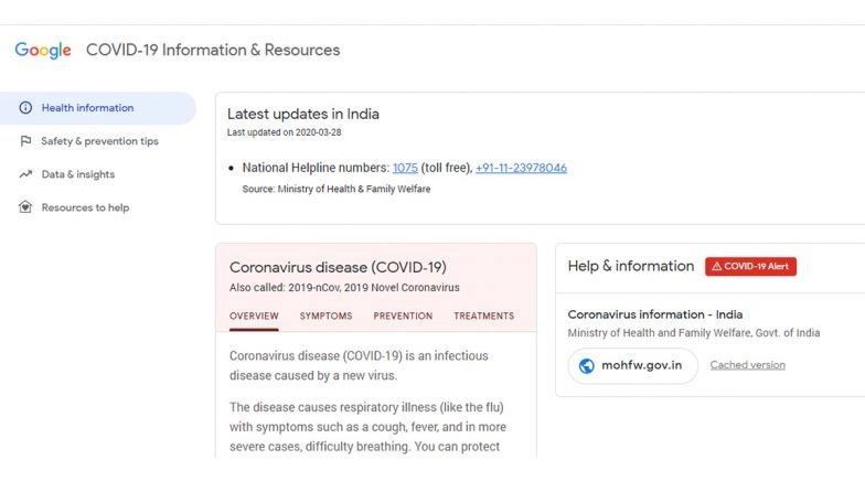 Google India Starts 'COVID 19 Information and Resources' Website to Give Updates on Coronavirus