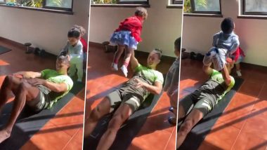 Cristiano Ronaldo Joined by His Kids During Home Workout Amid Coronavirus Lockdown (Watch Video)