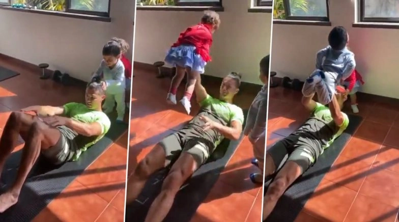 Cristiano Ronaldo Joined by His Kids During Home Workout Amid Coronavirus Lockdown (Watch Video)