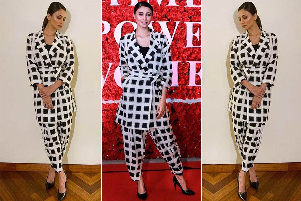 Daisy Shah in Preetham Jukalker ikat pantsuit
