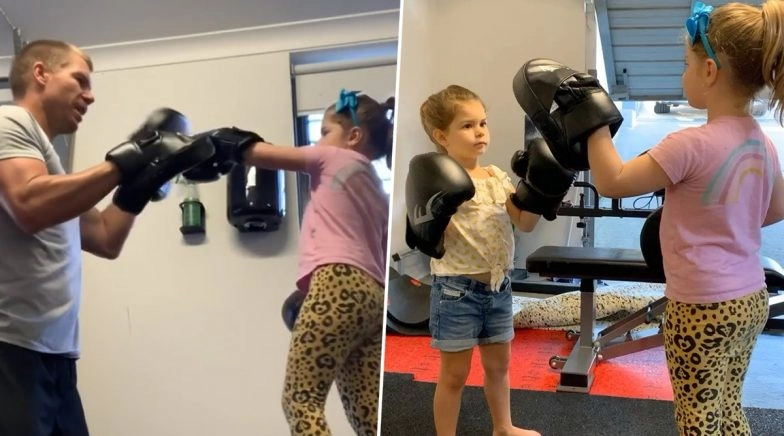 David Warner Spends Quality Time With Family, Gives Boxing Lessons to His Daughters (Watch Video)