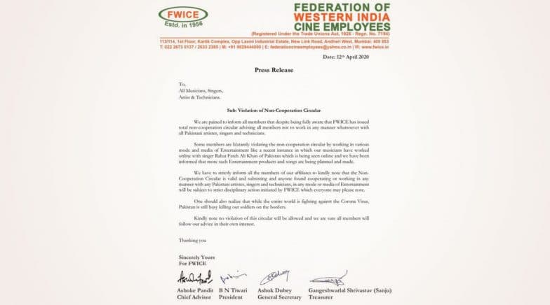 FWICE Again Issues Notice Against Working With Pakistani Artists