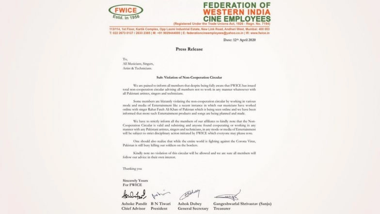 FWICE Issues Strict Notice Against Musicians Who Are Working With Rahat Fateh Ali Khan and Other Pakistani Artists