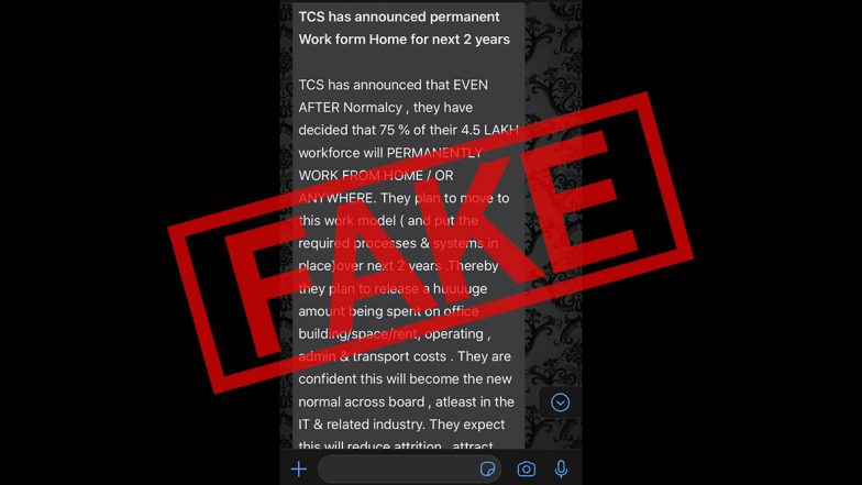 TCS Has Announced Permanent Work From Home For Employees For Next Two Years? Here's Truth Behind Viral WhatsApp Message