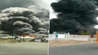 Fire in Jalgaon: Massive Blaze Engulfs Company in Bhusawal, Black Smoke Fills Sky - Watch Video