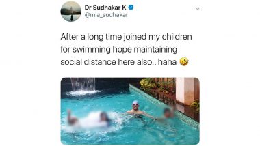 Karnataka Minister K Sudhakar Shares Picture of Him in Swimming Pool Amid Coronavirus Lockdown, Deletes It After Drawing Flak