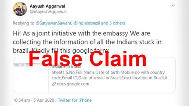 Indian Embassy in Brazil Collaborating With Private Individuals to Collect Information on Indians Stranded There Amid Coronavirus Outbreak? MEA Busts Fake News