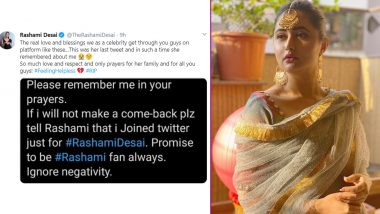 Rashami Desai's Fan Dies of COVID-19, Actress Offers Condolences to Her Family (View Tweet)