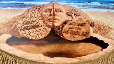 Sudarsan Pattnaik Creates Earth Day 2020 Sand Art With a Thought-Provoking Message on Global Warming (See Picture)