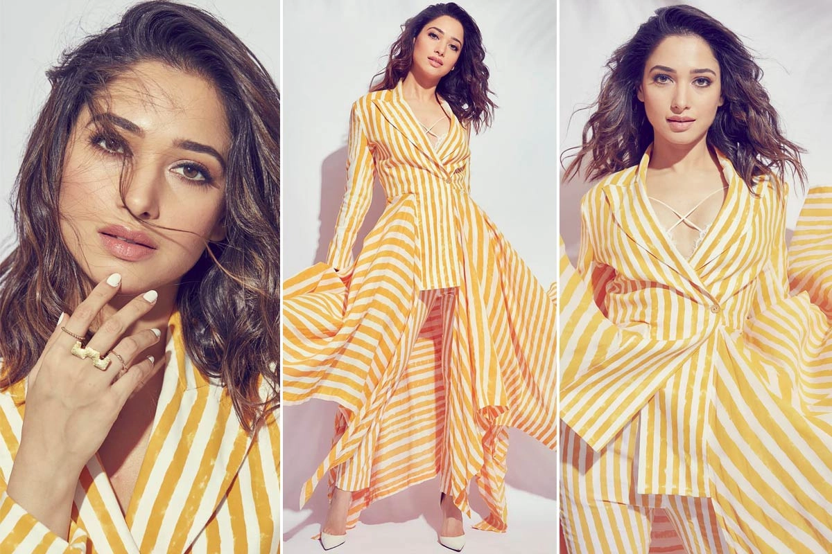 Summertime Yellow Stripe Fashion Trend - Tamannaah Bhatia