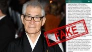 Dr Tasuku Honjo Said Coronavirus is Manufactured by China at a Wuhan Lab? Know Truth About Viral WhatsApp Message Quoting Japanese Nobel Laureate