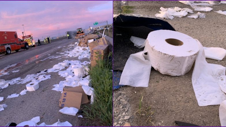 Toilet Paper Crisis! Truck Carrying Toilet Paper Rolls Crashes and Catches Fire on Texas Highway, Netizens Are Upset With The Damage (Watch Pics and Video)