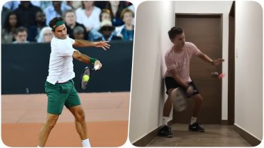 Roger Federer Gets Floored by Tennis Coach Ian Amaya’s Skills as He Takes Up ‘Train At Home Challenge’ (Watch Video)