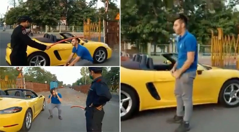 Boy Drives a Yellow Porsche Boxster in Indore to Get Punished by Security Guard 