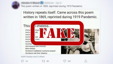 Fact Check: Poem ‘And the People Stayed Home’ Was NOT Written in 1869! Know Truth Behind Kitty O’Meara’s Creation Going Viral Amid Coronavirus Social Distancing