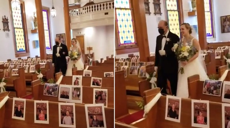 Louisiana Healthcare Workers Got Married at Church With Photos of Family Members Pinned to the Pews