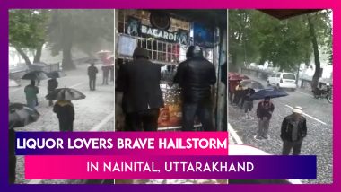 Liquor Lovers Brave Hailstorm As Long Queues Seen Outside Booze Outlets In Nainital, Uttarakhand