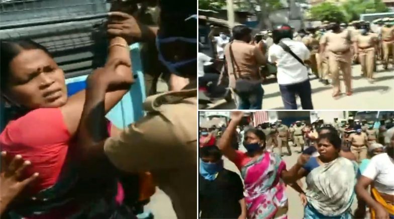 Scuffle Breaks Out Between Protesting CPI-M Workers and Police in Tamil Nadu; Watch Video