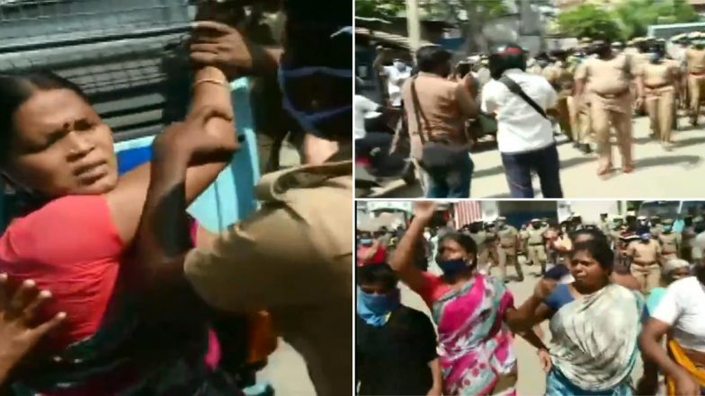 Tamil Nadu: Scuffle Breaks Out Between Protesting CPI-M Workers and Police in Madurai Over Opening of Liquor Shops Amid Lockdown; Watch Video