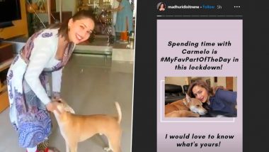Lockdown Diaries: Madhuri Dixit Spends Time With Her Pet Dog Carmelo (View Pic)