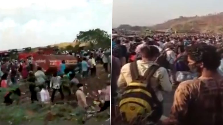 Chaos in Barwani District of Madhya Pradesh as Migrant Workers Demand That Authorities Arrange Buses For Them; Watch Video