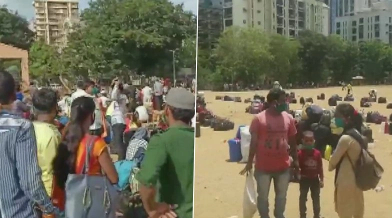 Migrant Workers Gather at Kandivali Ground in Mumbai After 2 UP-Bound Trains Cancelled