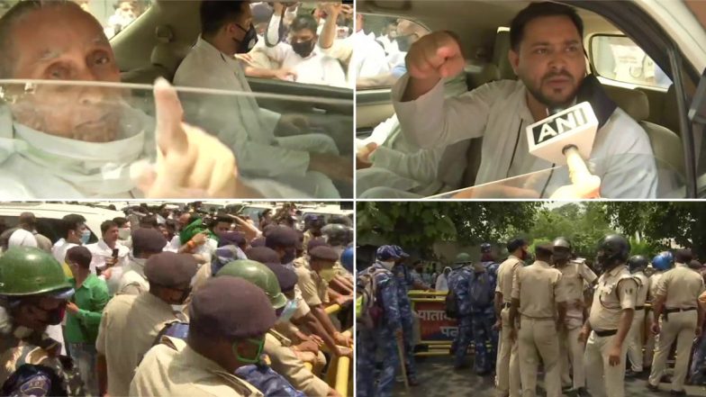 Tejashwi Yadav Stopped on His Way to Goplaganj to Meet Family of Victims of Firing Incident, Says ‘They Are Not Arresting Criminals but Stopping Us’