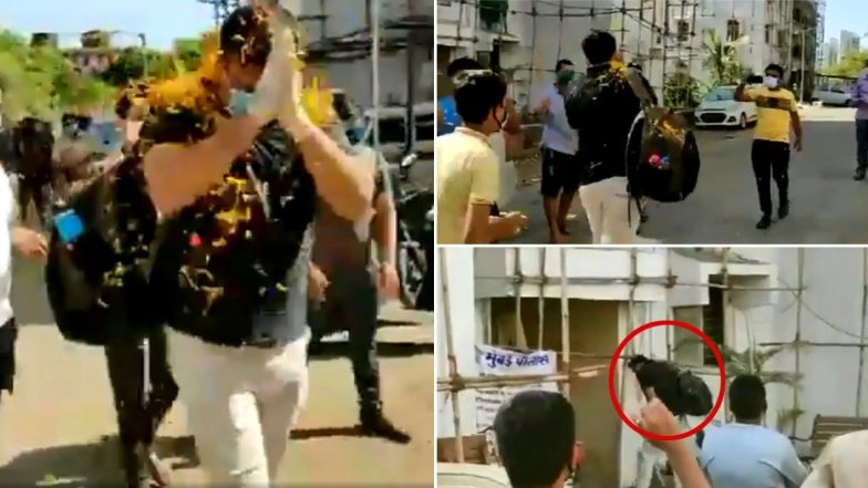 Mumbai Police ASI Kiran Pawar Receives Grand Welcome As He Reaches Home After Recovering From COVID-19, Neighbours Shower Flowers; Watch Video